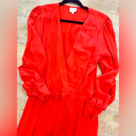 Parker red orange long sleeve SILK dress - Picture 3 of 12